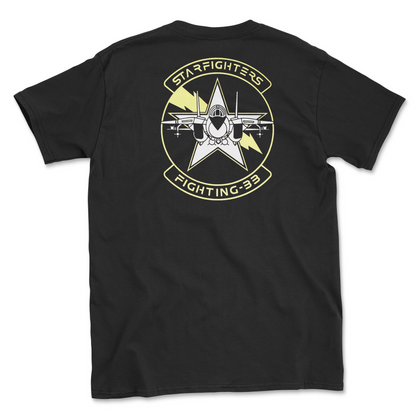Black t-shirt with squadron patch.