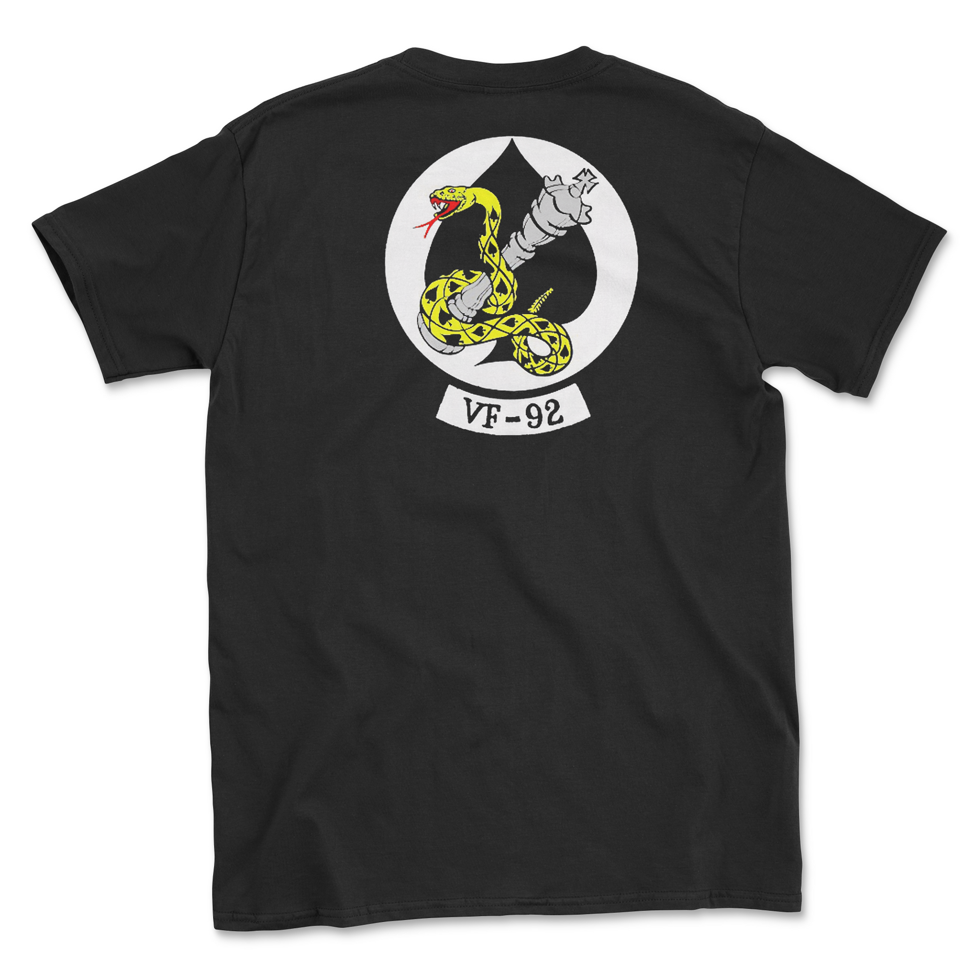 Black t-shirt with squadron patch.