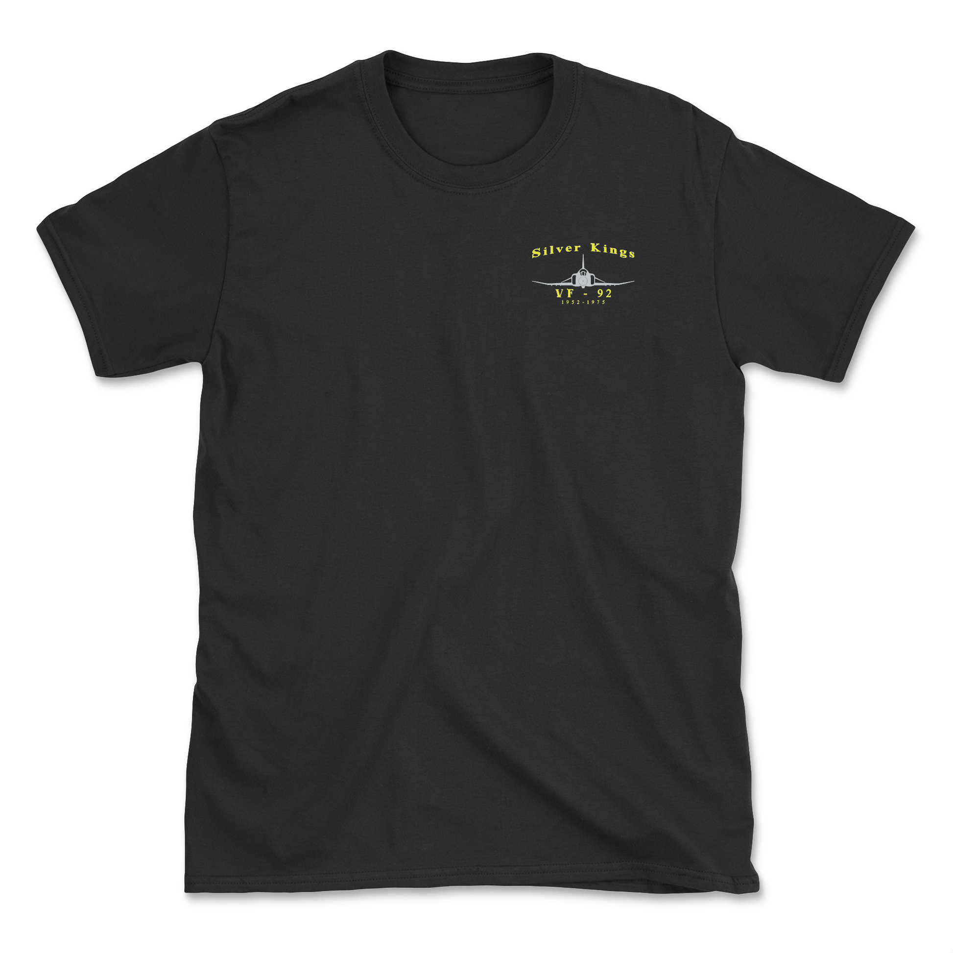 Black t-shirt with an F-4 aircraft and squadron name.