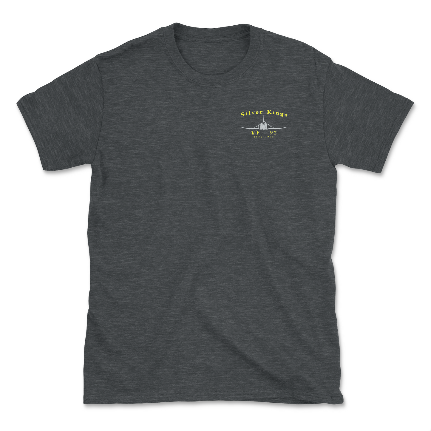 Dark grey heather t-shirt with an F-4 aircraft and squadron name.