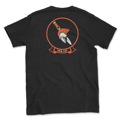 Black t-shirt with squadron patch.