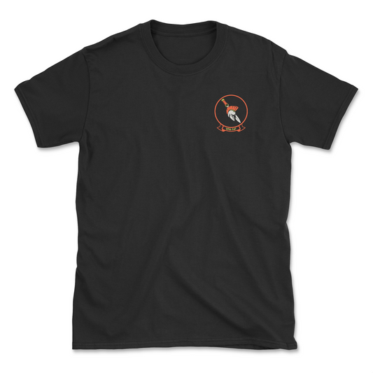 Black t-shirt with squadron patch.