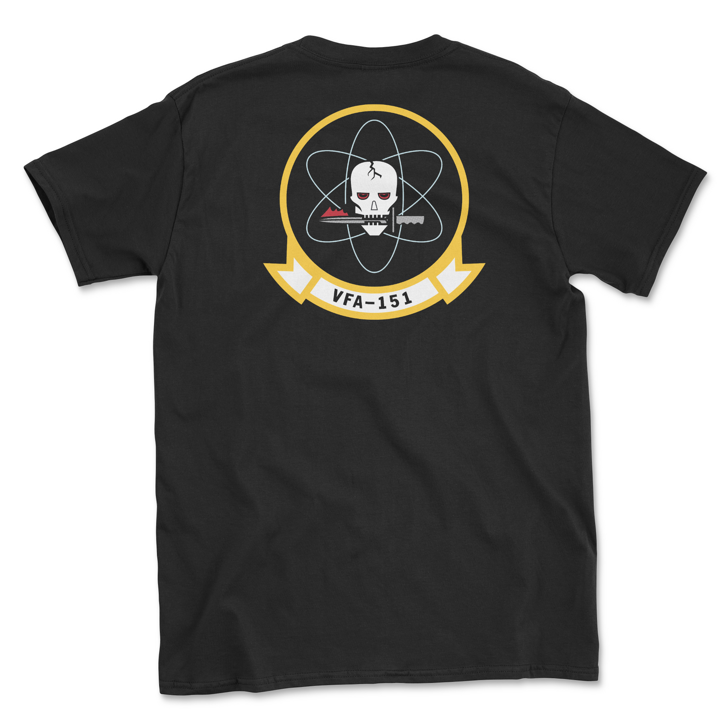 Black t-shirt with squadron patch.