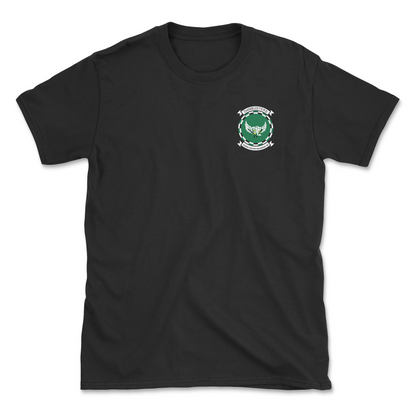 Black t-shirt with squadron patch.