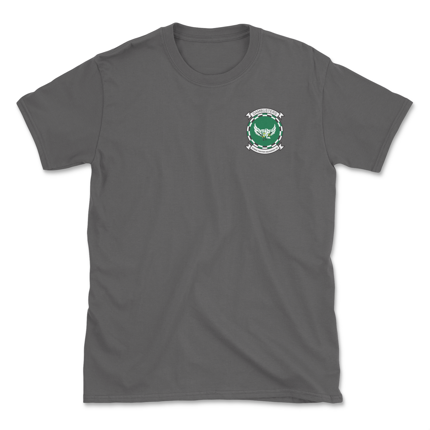 Charcoal t-shirt with squadron patch.