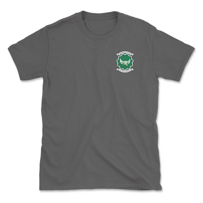 Charcoal t-shirt with squadron patch.