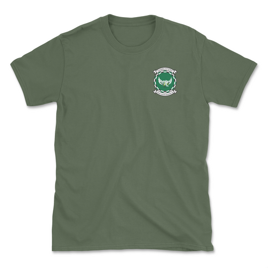 Military green t-shirt with squadron patch.