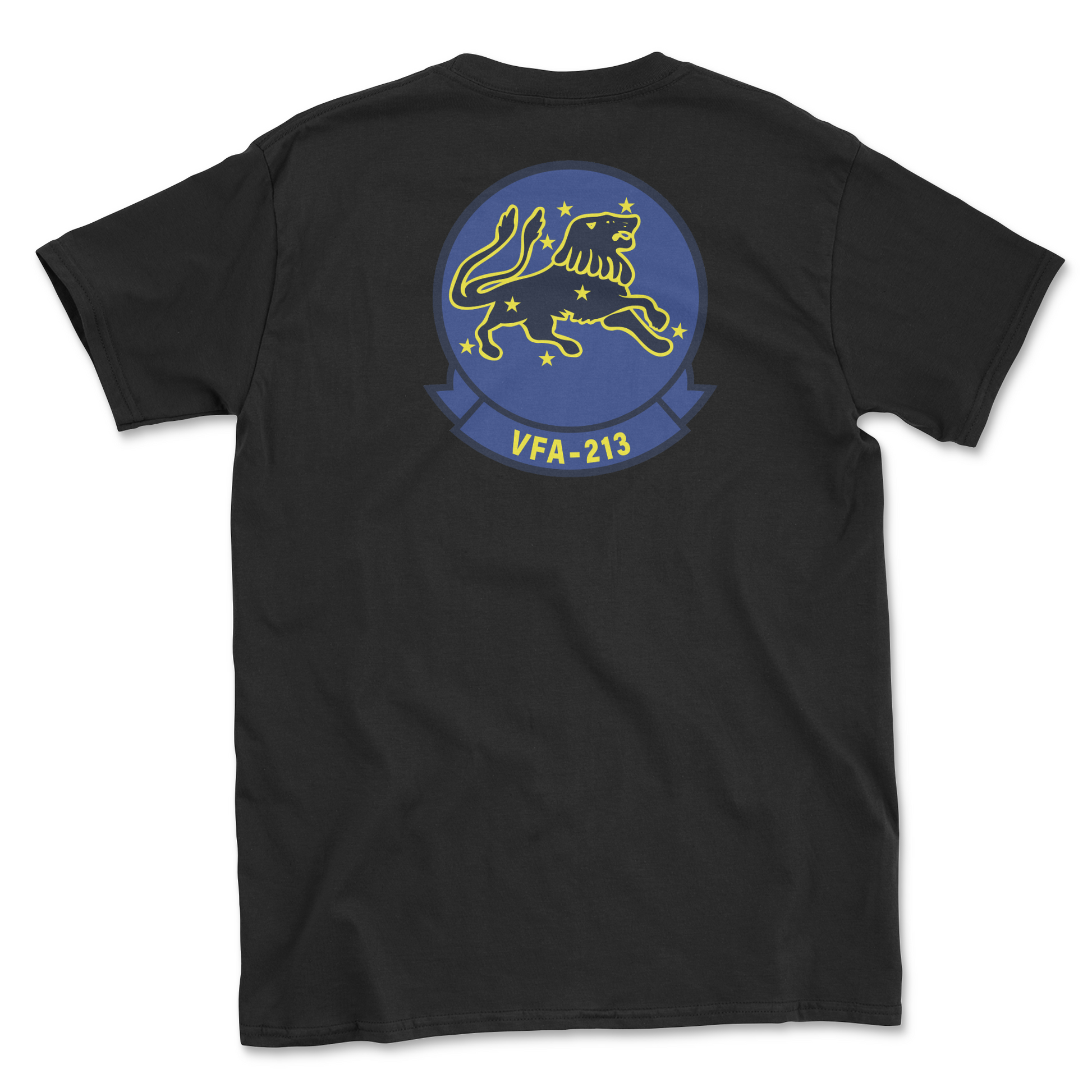 Black t-shirt with squadron patch.
