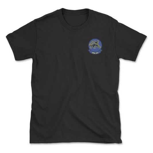 Black t-shirt with squadron patch.