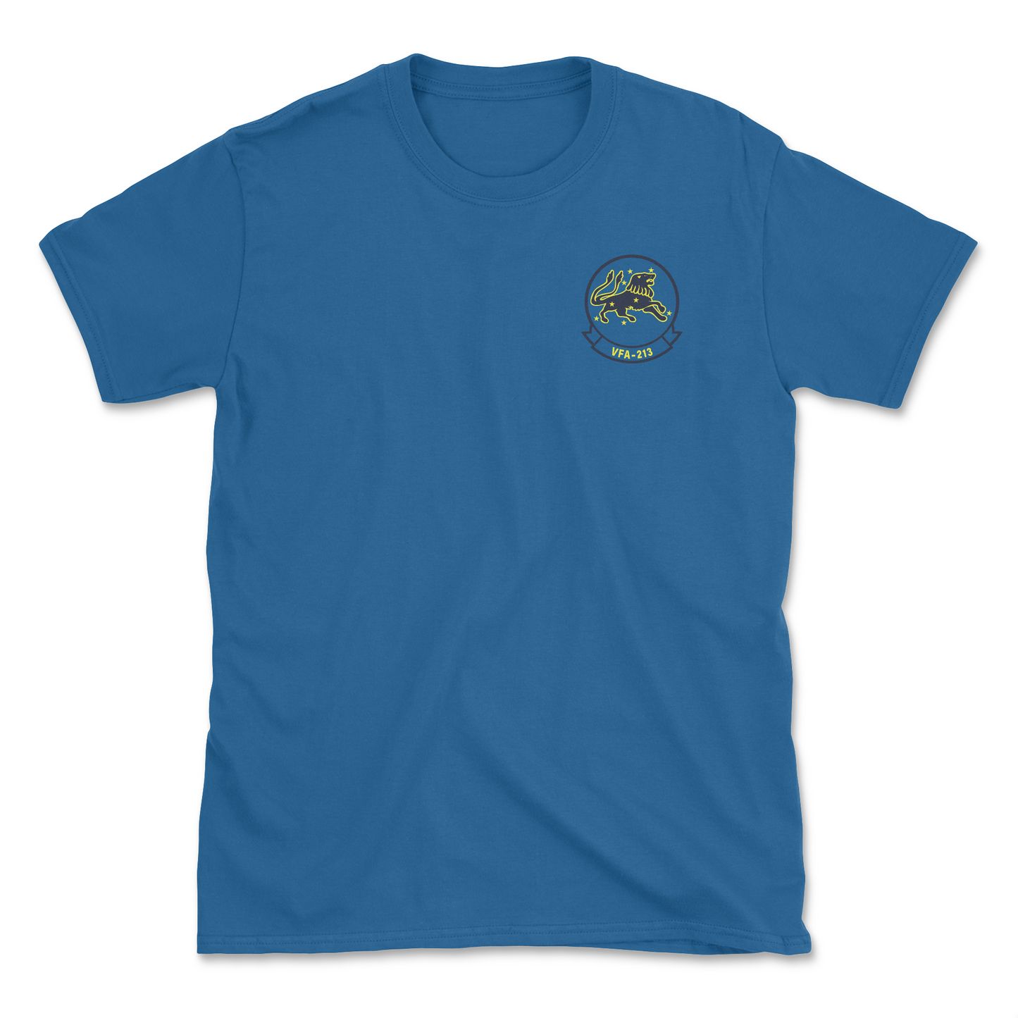 Royal blue t-shirt with squadron patch.