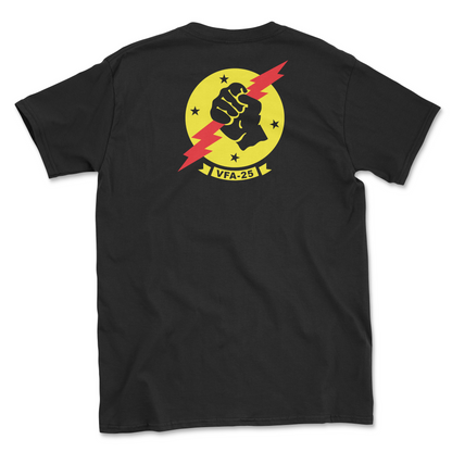 Black t-shirt with squadron patch.