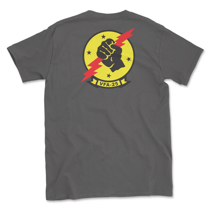 Charcoal t-shirt with squadron patch.