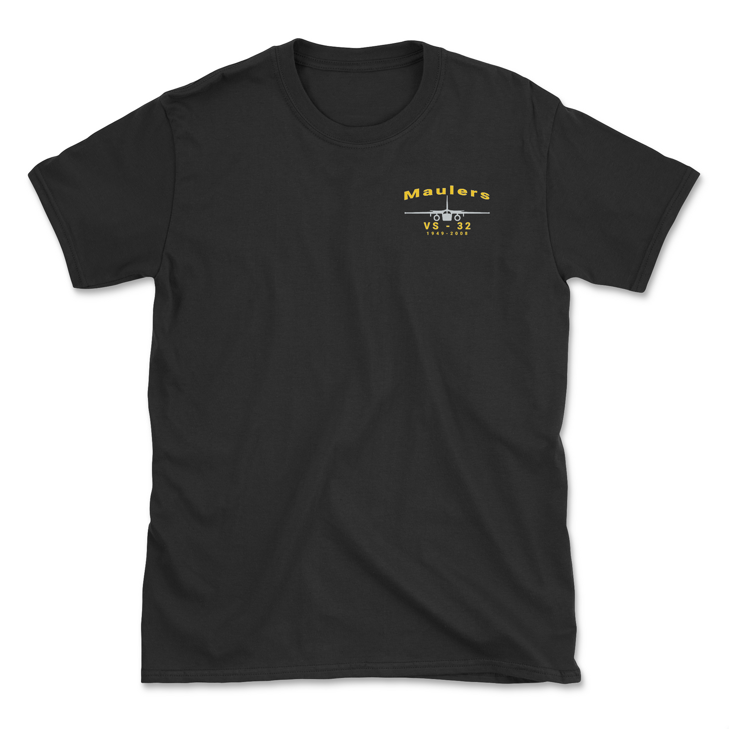 Black t-shirt with an S-3 aircraft and squadron name.