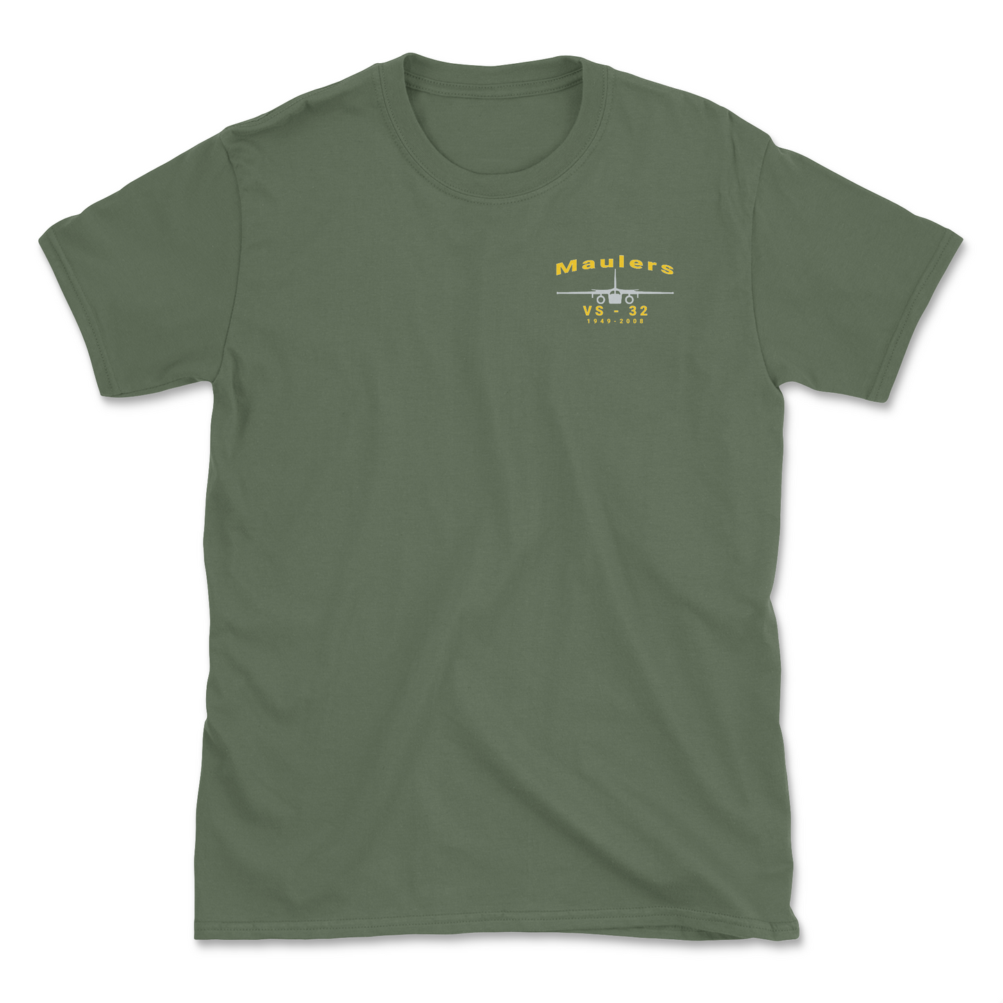 Military green t-shirt with an S-3 aircraft and squadron name.