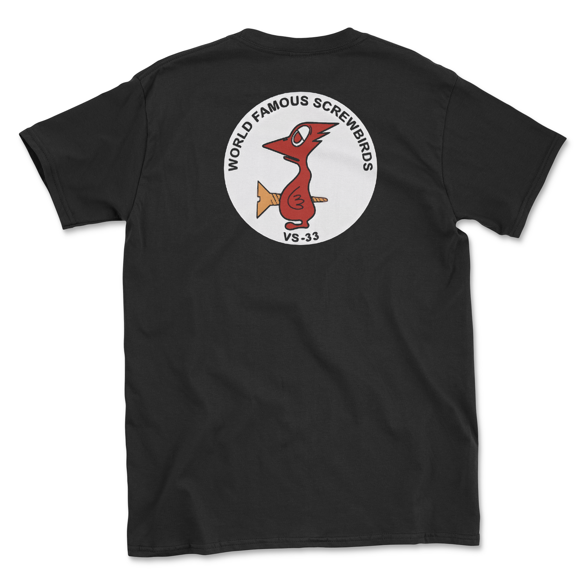 Black t-shirt with squadron patch.