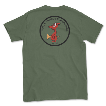 Military green t-shirt with squadron patch.